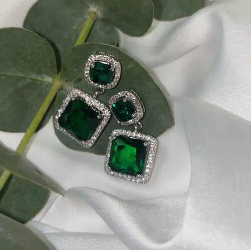 Square green earrings