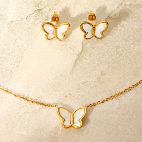 Scalloped butterfly necklace & earrings