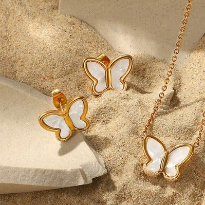 Scalloped butterfly necklace & earrings